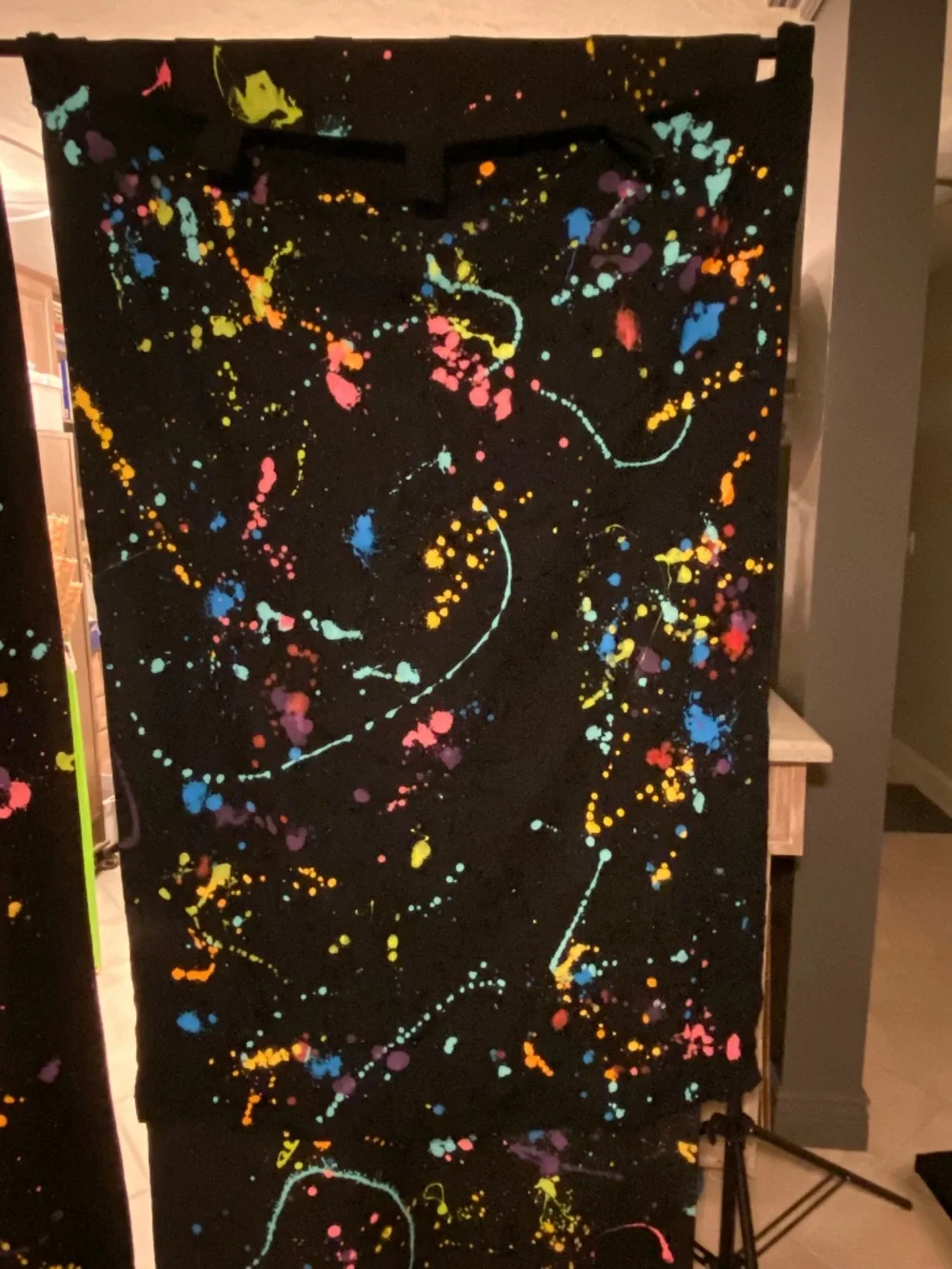 🫟 38 x 78 or 41 x 61 Black Curtains 😎 2 Panels in each set 💥 80’s Splat Neon